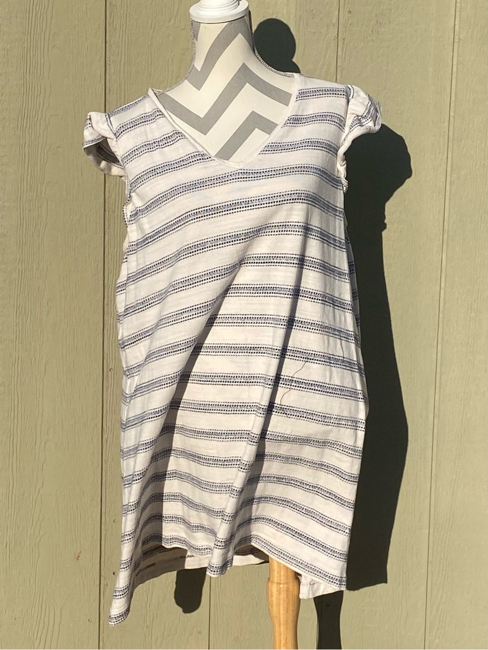 LOFT Cream & Navy Striped Knit Dress